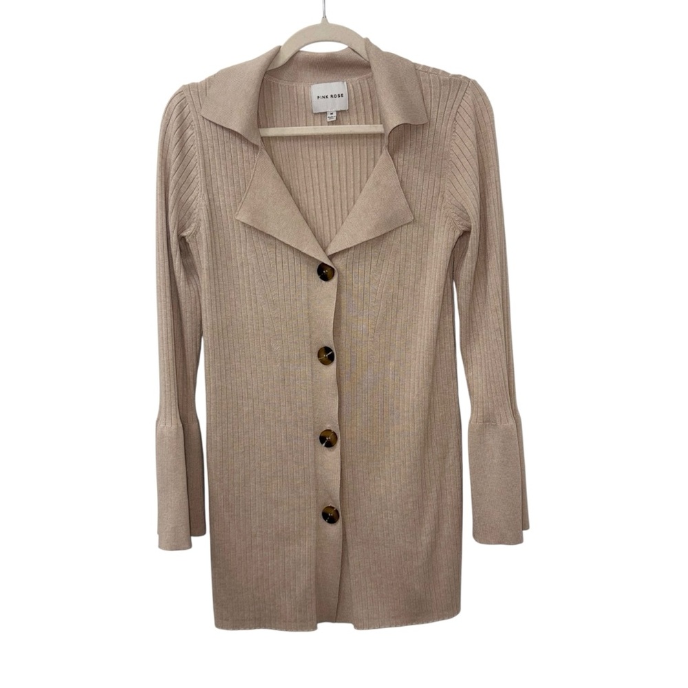 Pink Rose Beige Ribbed Cardigan, very nice, size Medium